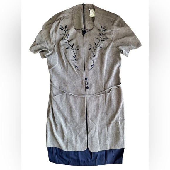 Vintage 80s Beige & Blue Layered Dress by Miss Dorby - Picture 2 of 8